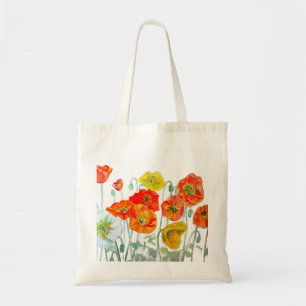 Bolsa Tote Papoula Papoulas Laranja Vermelho Aquarela floral