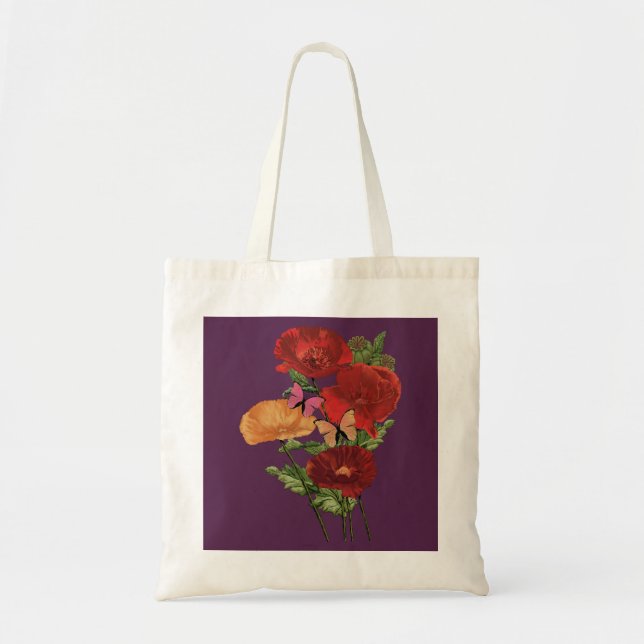 Bolsa Tote Papoulas E Borboletas  (Frente)