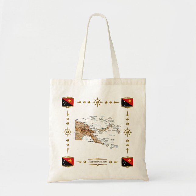 Bolsa Tote Papua-Nova Guiné Mapa + Bandeiras (Frente)