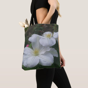 Bolsa Tote Par de Flor de Clematis Branca Suave