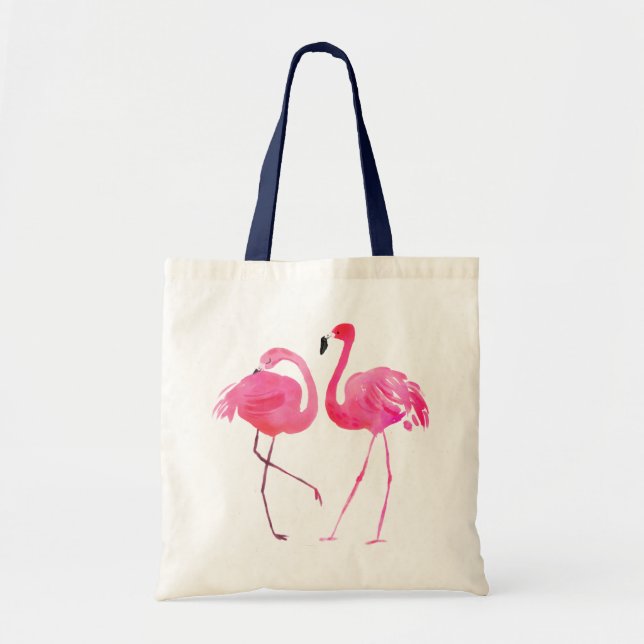 Bolsa Tote Par De Ilustração De Flamingo Cor-De-Rosa (Frente)