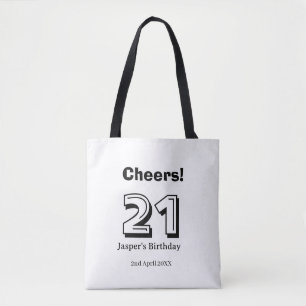 Bolsa Tote Parabéns 21 aniversário letra negrito nome menino 