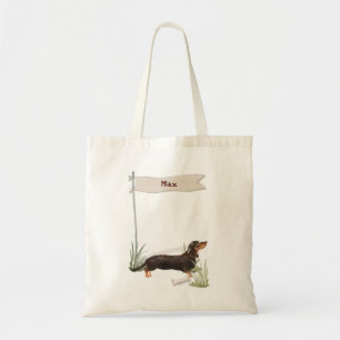 Bolsa Tote Parabéns de Dachshund Pretos e Brancos em Novo C