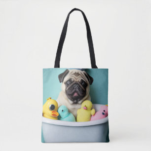Bolsa Tote Paraíso Pug: Uma Beleza de Banho na Banheira