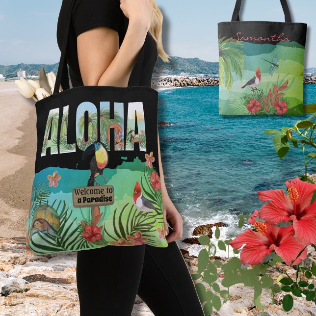 Bolsa Tote Paraíso Tropical de Aloha Personalizado De Dois La (Zazzle Personalized Aloha Tropical Paradise Tote Bag)