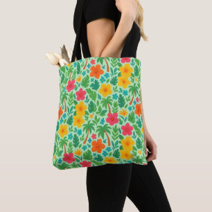 Bolsa Tote Paraíso Tropical - Folhas de Palma e Padrão de Hib