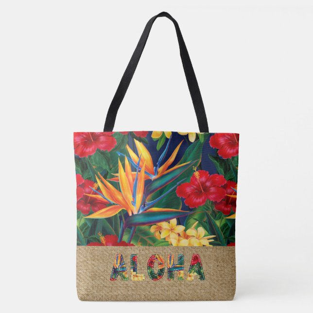 Bolsa Tote Paraíso tropical havaiano Faux Appliqué (Frente)