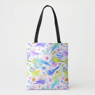 Bolsa Tote Parakeets lunáticos de Budgie da aguarela