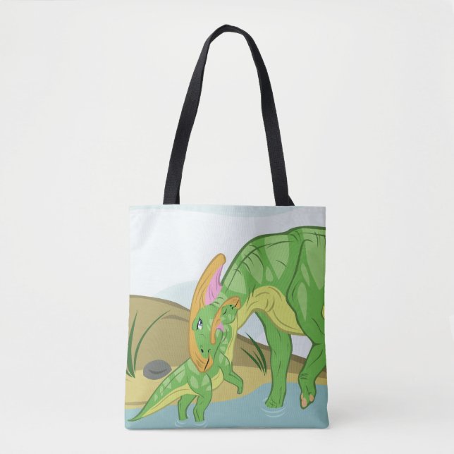 Bolsa Tote Parasaurolophus Mãe e Bebê (Frente)