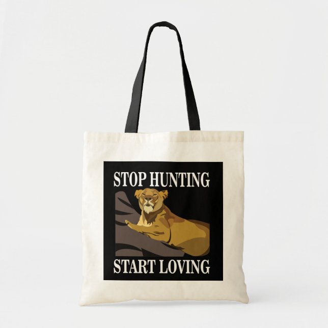 Bolsa Tote Pare de Caçar Comece a Amar Leoa  (Frente)