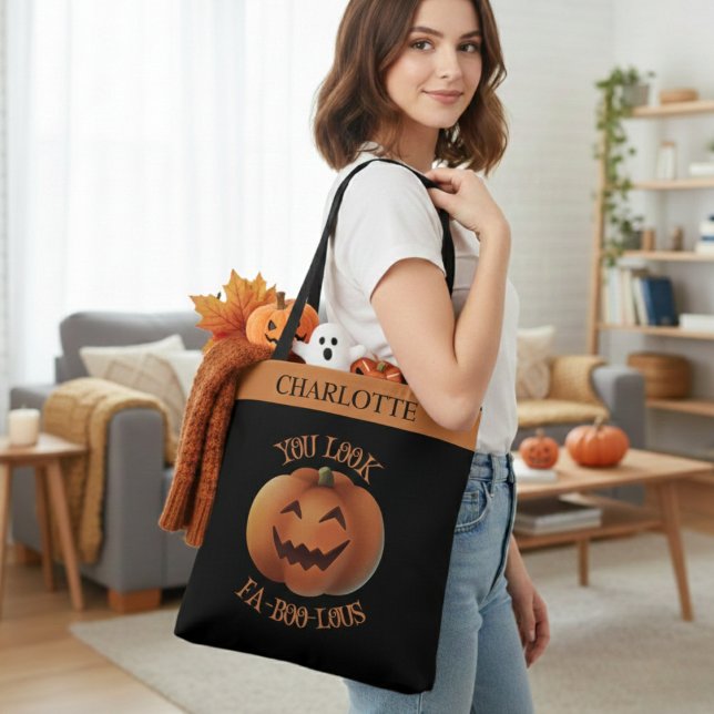 Bolsa Tote Pareces O Fa-Boo-Lous Halloween Personalizado (You Look Fa-Boo-Lous Personalized Halloween Tote Bag - Just add your name!)