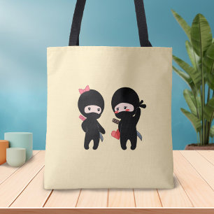 Bolsa Tote Pares de Ninja, um menino e uma menina no amarelo