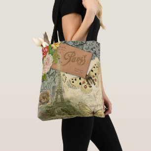 Bolsa Tote Paris França Antiga Colagem de Trabalho de arte Ei
