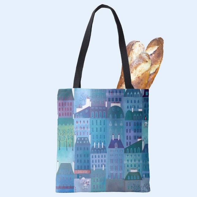 Bolsa Tote Paris França: Moderna Pintura Cityscape (Paris cityscape blue tote bag)