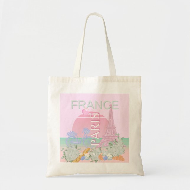 Bolsa Tote Paris, França, Viagem, Arte, Papoila, Pastel, Rosa (Frente)