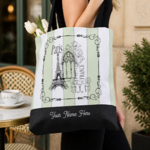 Bolsa Tote Paris Romântico França Personalizado Verde