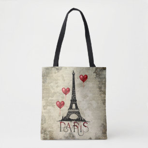 Bolsa Tote Paris, Torre Eiffel e Script de Balões de Coração 