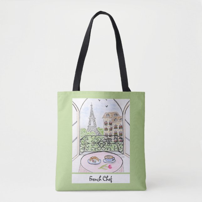 Bolsa Tote Paris Whimsical e Chef Francês Torre Eiffel (Frente)