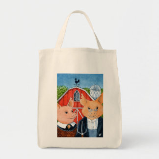 Bolsa Tote Paródia gótico americana, porcos, celeiro, fazenda