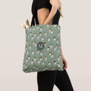 Bolsa Tote Parson Jack Russells cães tênis bolas sábias verde