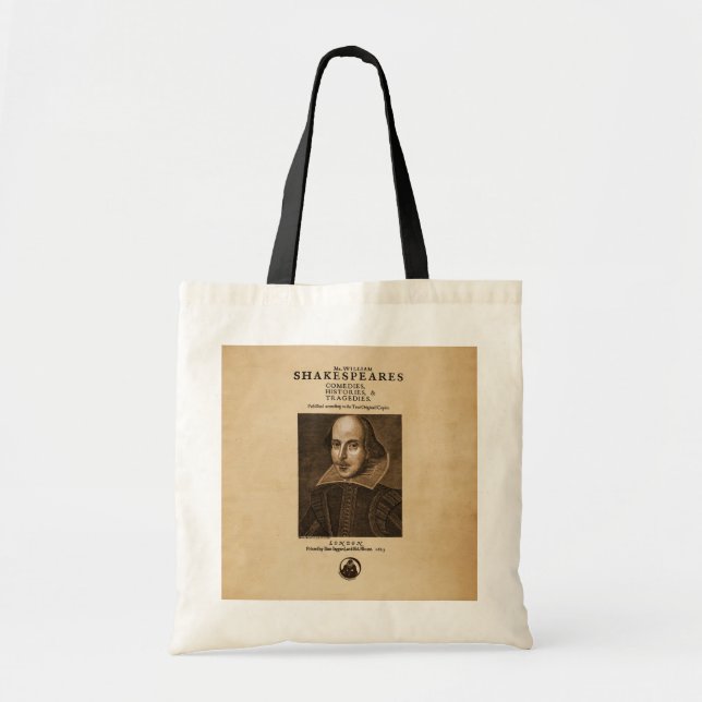 Bolsa Tote Parte dianteira ao primeiro fólio de Shakespeare (Frente)