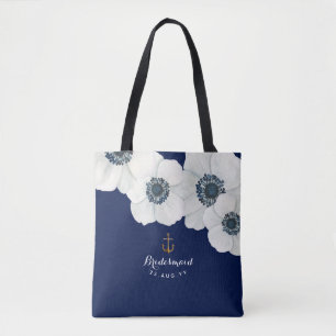 Bolsa Tote Partido nupcial náutico do marinho & das anêmona