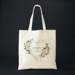 Bolsa Tote Partido Personalizado da Branca Dourado Geométrico<br><div class="desc">Este saco de totas apresenta uma pintura manual de um quadro cardíaco geométrico dourado adornado com florais embebidos em água e folhagem verde esmagadora,  e pode ser personalizado com o seu texto personalizado.</div>