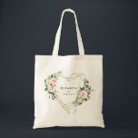 Bolsa Tote Partido Personalizado da Branca Dourado Geométrico<br><div class="desc">Este saco de totas apresenta uma pintura manual de um quadro cardíaco geométrico dourado adornado com florais embebidos em água e folhagem verde esmagadora,  e pode ser personalizado com o seu texto personalizado.</div>