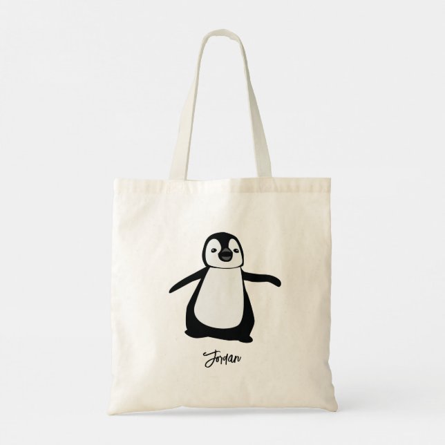 Bolsa Tote Partido Personalizado de Ilustração de Pinguim Bon (Verso)