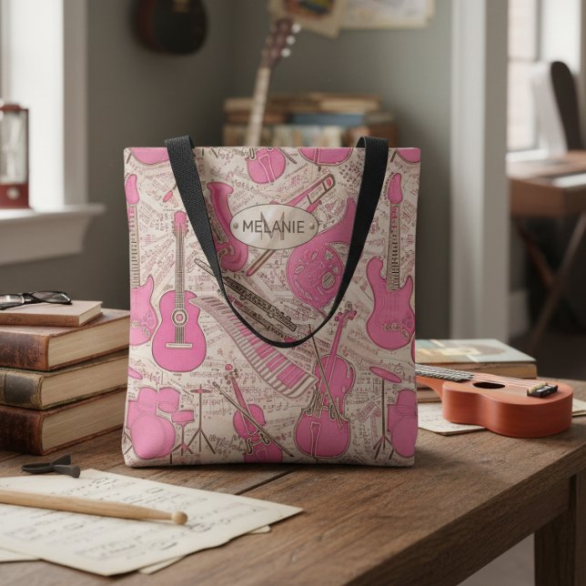 Bolsa Tote Partituras e Instrumentos Rosa/Marfim ID481 (Criador carregado)