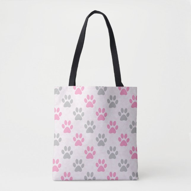 Bolsa Tote Pás de filhotes rosa e cinza (Frente)