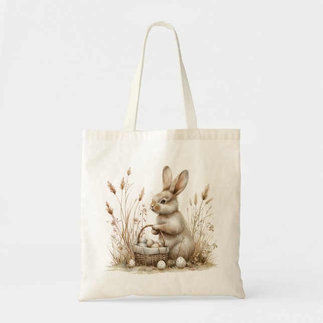 Bolsa Tote Páscoa Bunny Beige Boho (Frente)