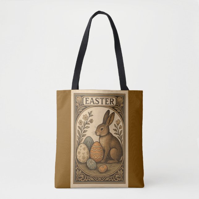 Bolsa Tote Páscoa de Art Deco - Bunnies Elegantes e Ovos Geom (Frente)
