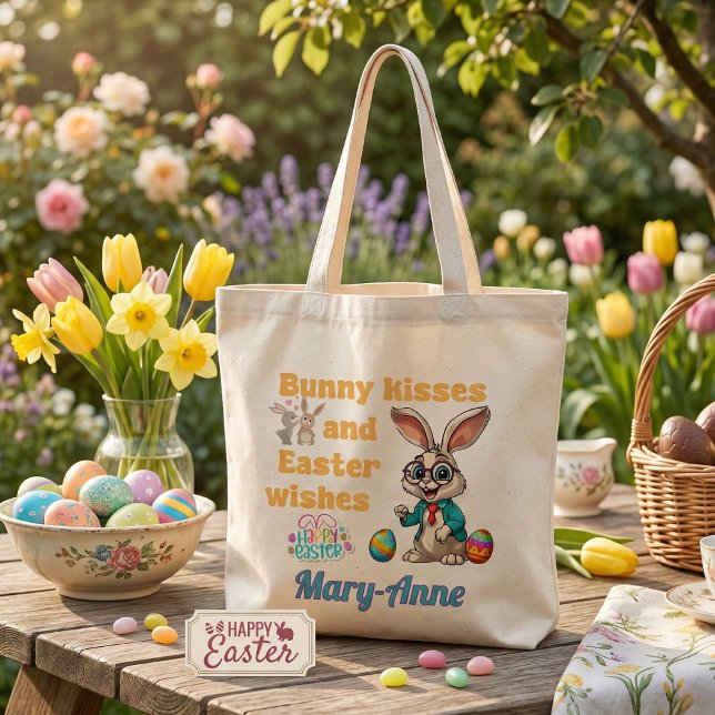 Bolsa Tote Páscoa de Beijos de Coelho Personalizados (Criador carregado)
