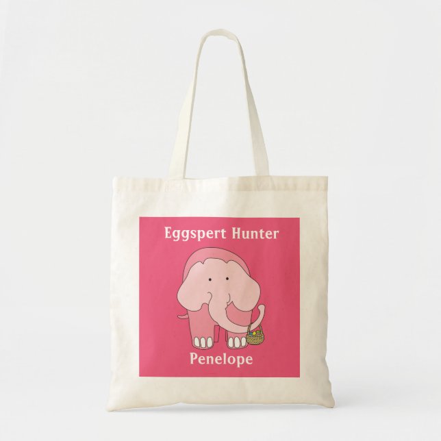 Bolsa Tote Páscoa de Elefante Rosa-Rosa (Frente)