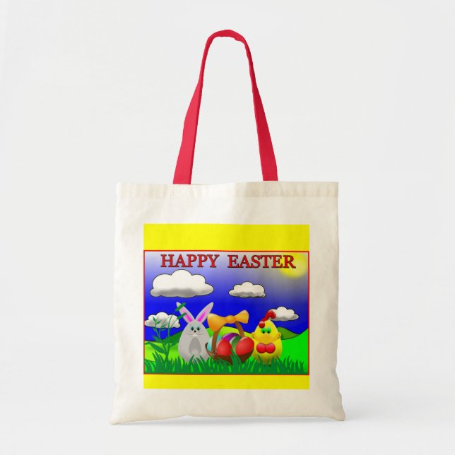 Bolsa Tote Páscoa Feliz Colorida (Frente)