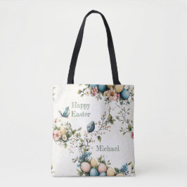 Bolsa Tote Páscoa Pássaros Primavera Ovos Pastel Aquarela Flo