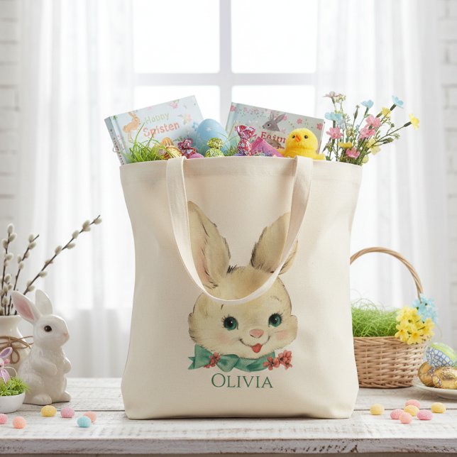 Bolsa Tote Páscoa Personalizada Vintage Bunny (Vintage Bunny Personalized Easter Tote Bag)