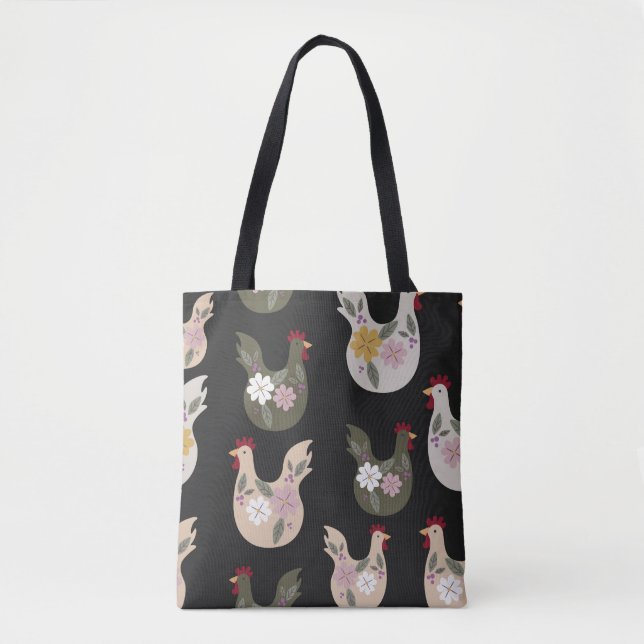 Bolsa Tote Páscoa sem costura com frango. (Frente)