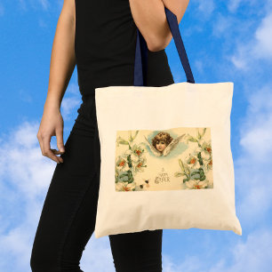 Bolsa Tote Páscoa Vintage, Flores de Lírio Vitorianas e Anjo