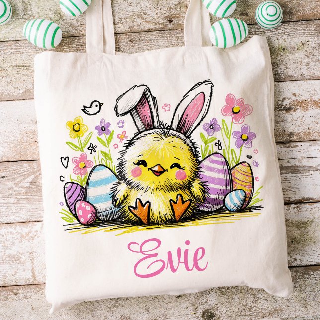 Bolsa Tote Páscoas Nome Meninos Meninas Pintinho Coelhinho (Chick Girls Easter Tote)