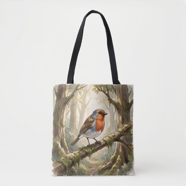 Bolsa Tote Passarinho cute em floresta antiga (Frente)