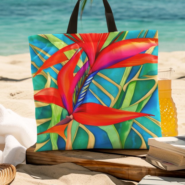 Bolsa Tote Pássaro abstrato Havaiano da Flor do Paraíso (A beautiful beach bag for a day at the beach.)