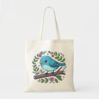Bolsa Tote Pássaro Azul Cortado Empoleirado em uma Ramificaçã