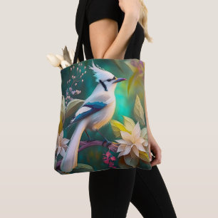Bolsa Tote Pássaro Branca de Teal Wing Jay Fantasy
