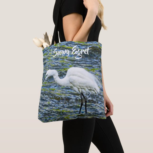 Bolsa Tote Pássaro Branco do Lago Verde Snowy Egret (Close Up)