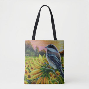 Bolsa Tote Pássaro de frango Girassóis Fazenda Arte de Aquare