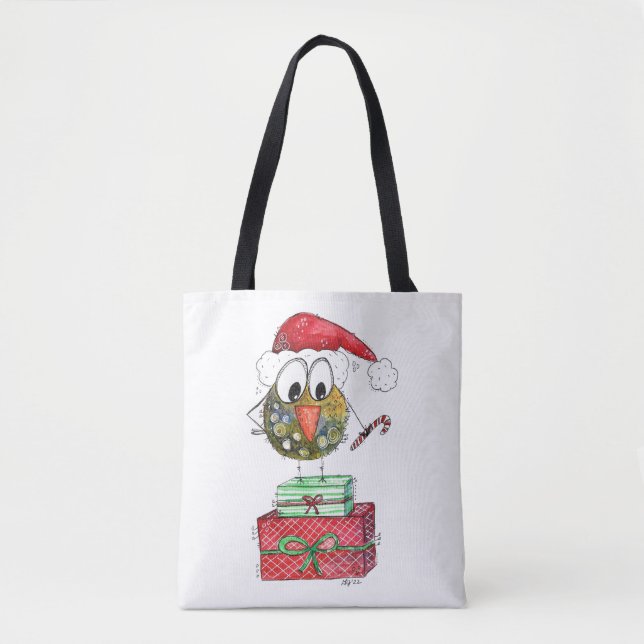 Bolsa Tote Pássaro de Natal Branco bonito (Frente)