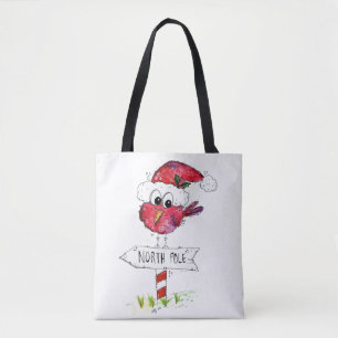 Bolsa Tote Pássaro de Natal Vermelho Whimsic