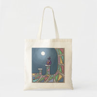 Pássaro de Tiki Roxo com Saco de Tote cheio